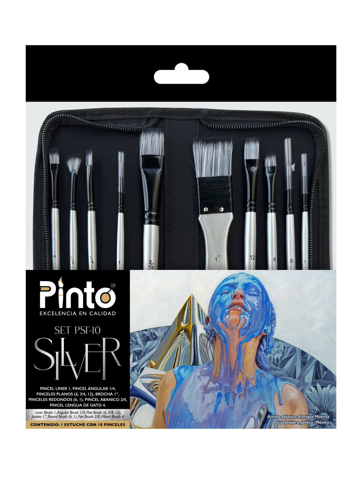 PINCEL PINTO SILVER JUEGO DE 10 PINCELES CON ESTUCHE