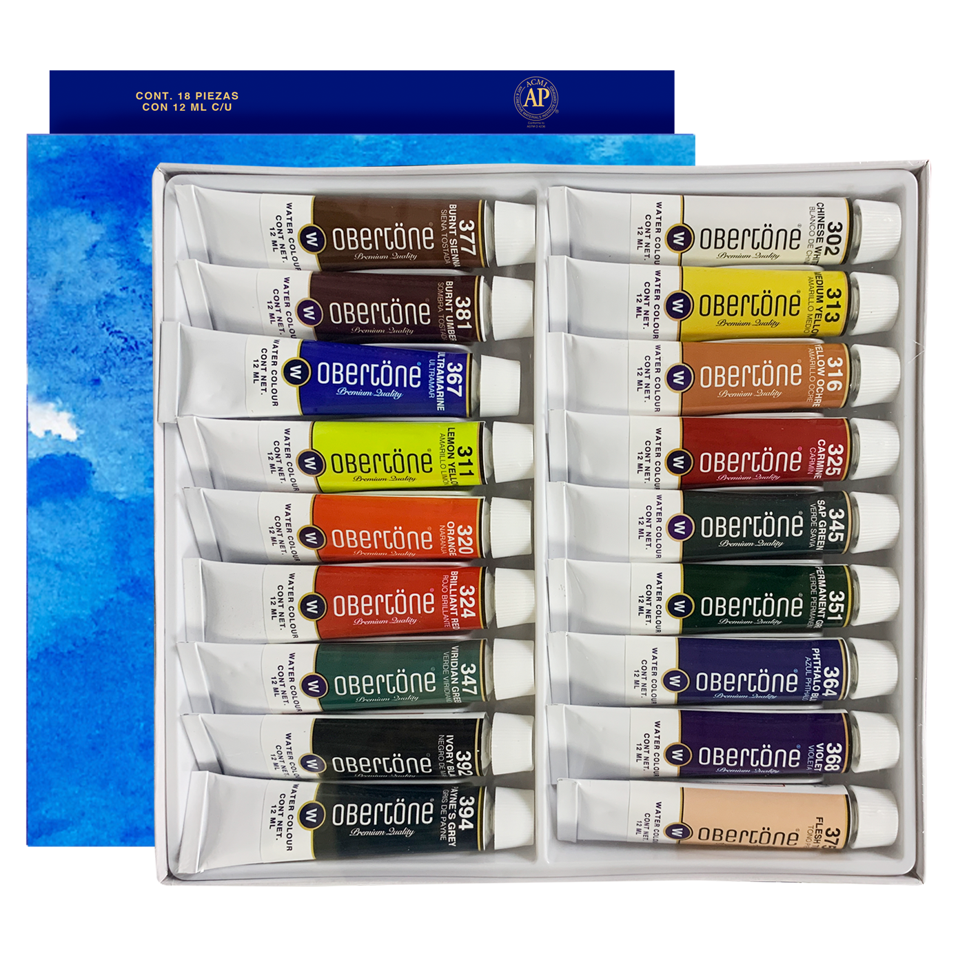 ACUARELA OBERTONE PREMIUM 12ML ESTUCHE CON 18 TUBOS