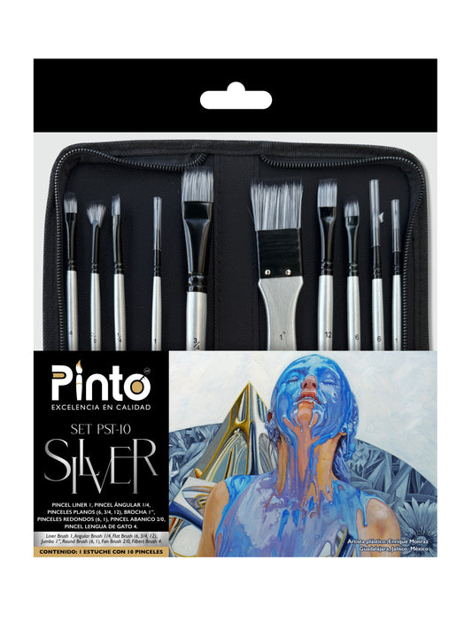 PINCEL PINTO SILVER JUEGO DE 10 PINCELES CON ESTUCHE